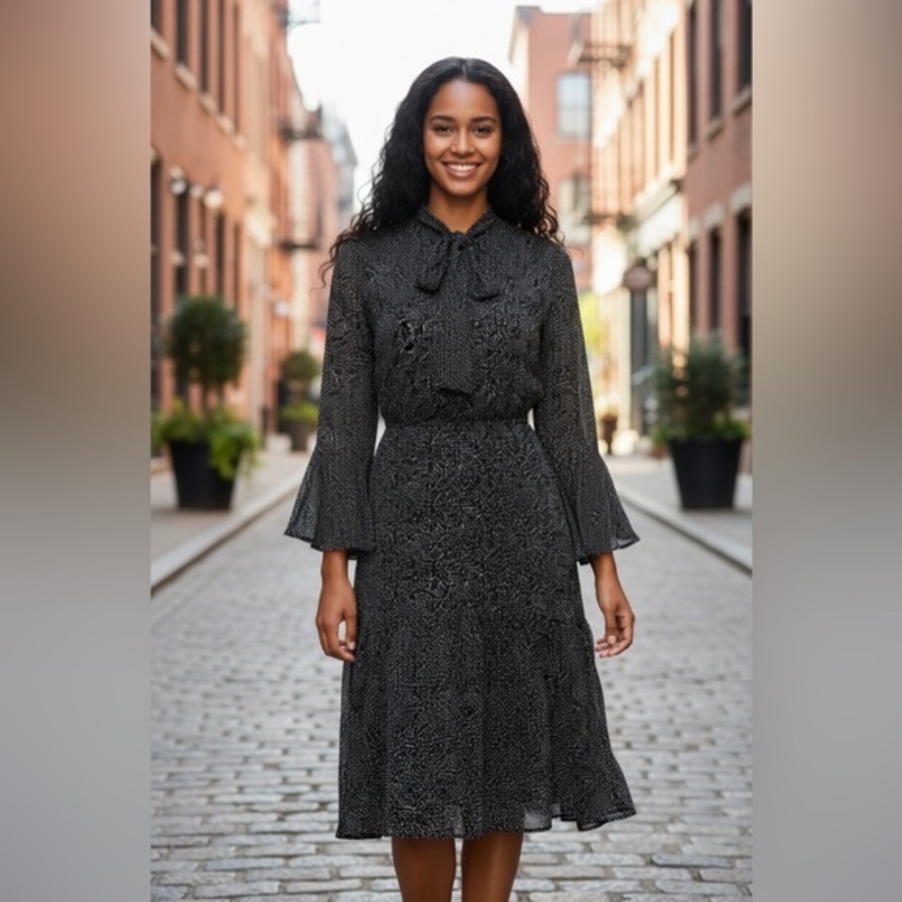 Donna Karan Black Label Black and White Long Sleeve Dress Size 00